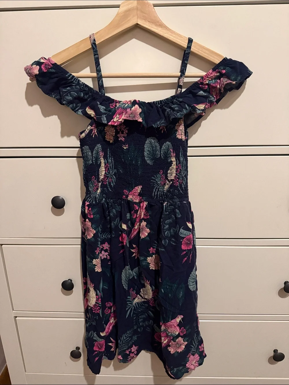 H&M Navy Floral Smocked Girl’s Dress with Pink & Green Accents